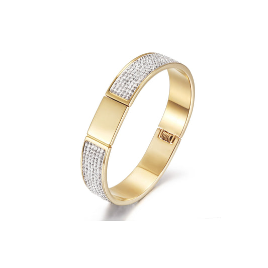 Pave Crystal Gold Bangle Bracelet Women Elegant Sparkle - Free Shipping