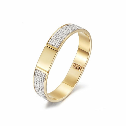 Pave Crystal Gold Bangle Bracelet Women Elegant Sparkle - Free Shipping