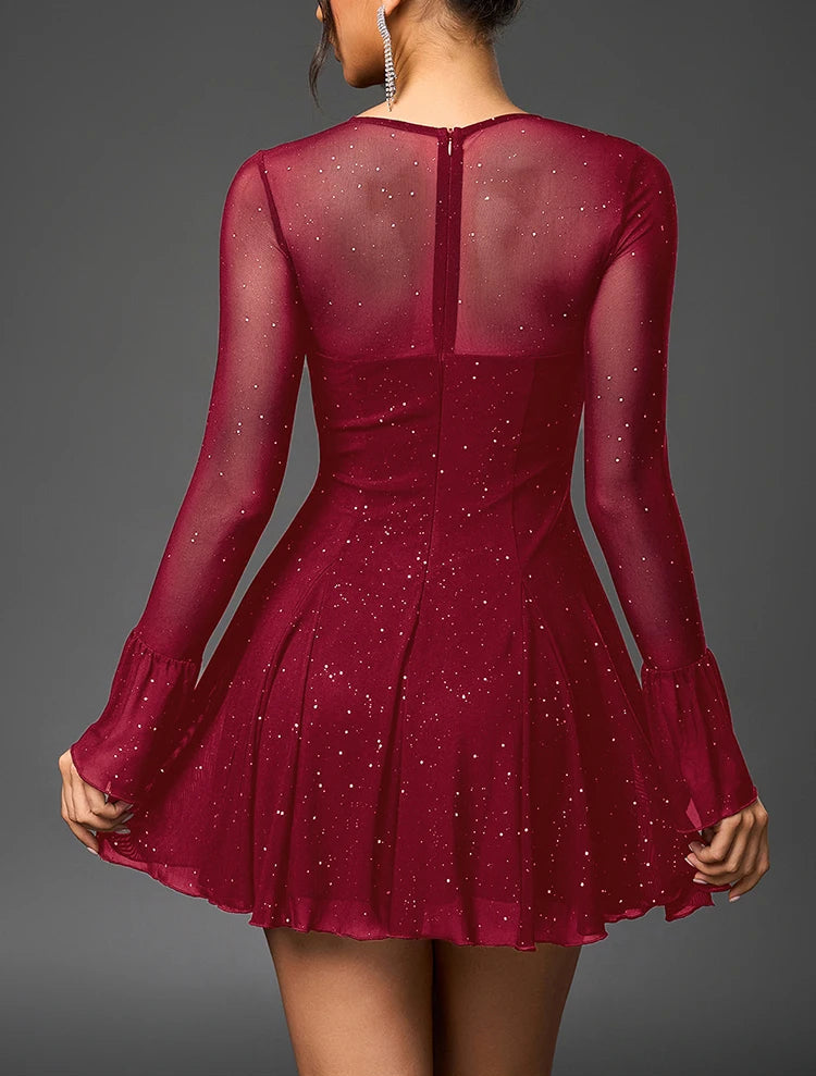 Chic Black Sweetheart Cut-out Lace Long Sleeve Short Mini Dress - Free Shipping