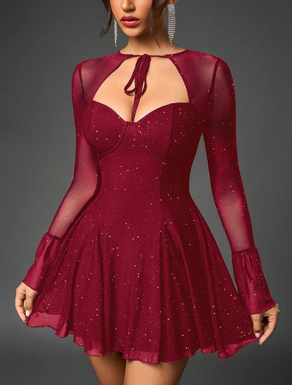 Chic Black Sweetheart Cut-out Lace Long Sleeve Short Mini Dress - Free Shipping