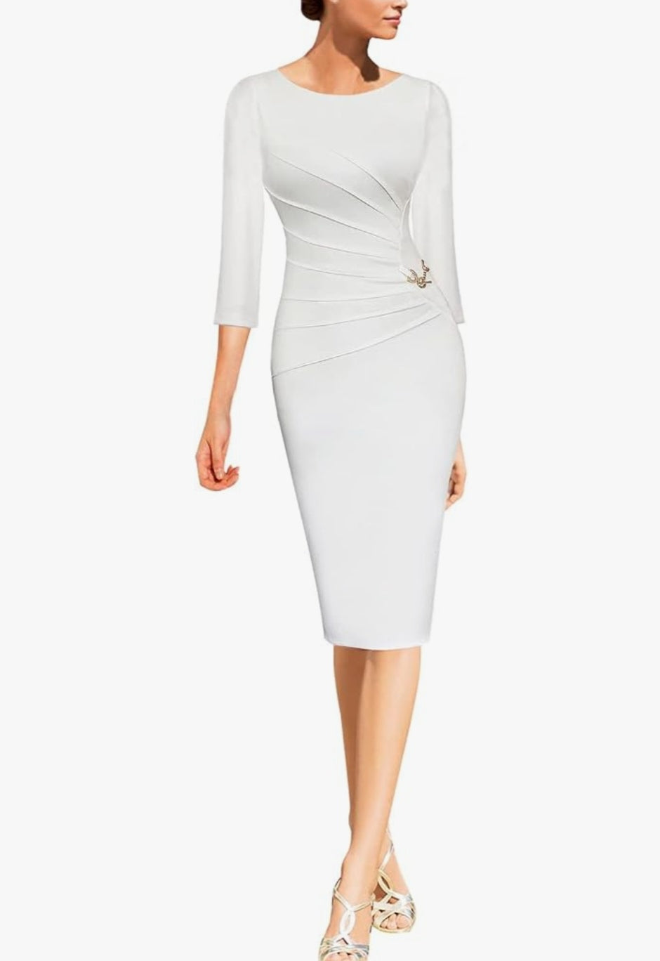 Refined Ruched Three-Quarter Sleeve Slit Bodycon Midi Dress-Free Shipping