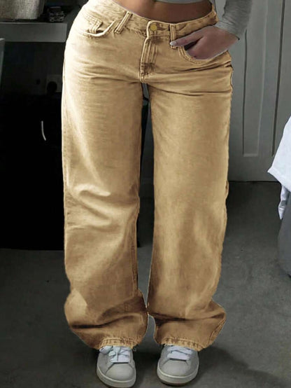 Trendy Plus Size High-Waisted Zipper Fly Straight Leg Pocket Denim Jeans Pants – Free Shipping