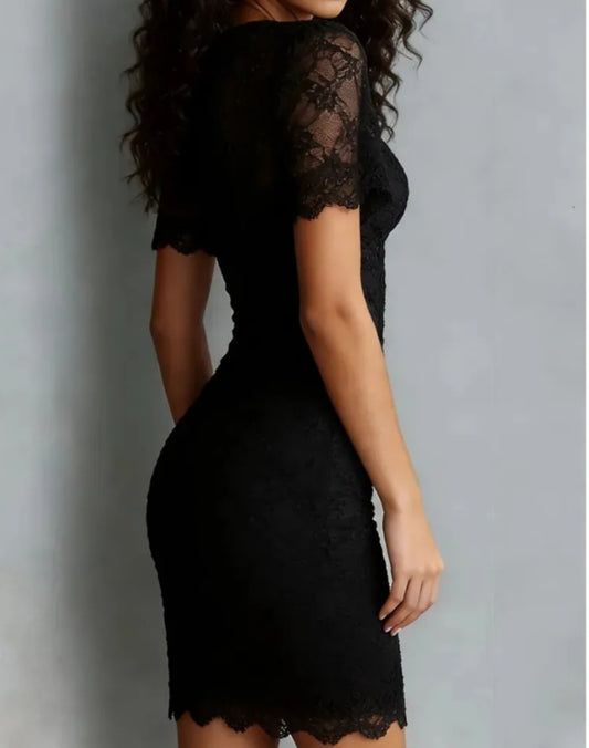 Chic Lace V-Neck Bodycon Mini Short Dress-Free Shipping