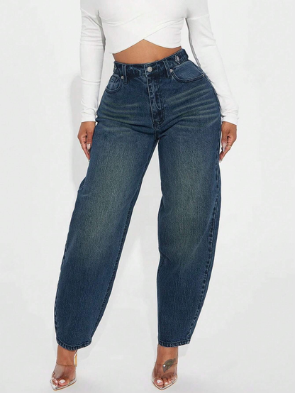 Stylish Blue Denim Baggy High Waist Loose Leg Jeans Pants-Free Shipping