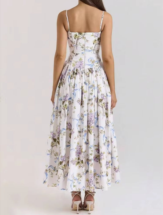 Beautiful Floral Strap A-Line Flared Maxi Dress-Free Shipping