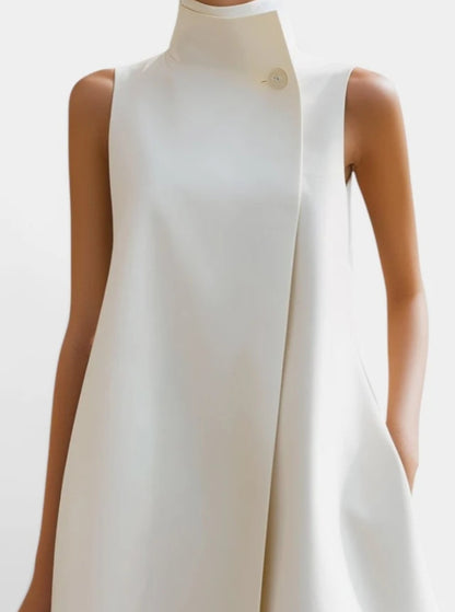 Timeless One-Button Mandarin Collar Sleeveless A-Line Dress - Free Shipping