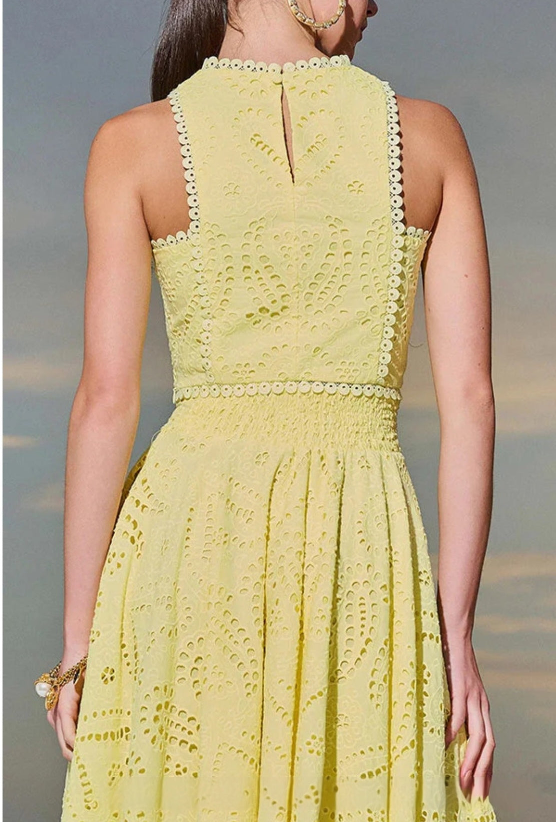 Vintage Sleeveless Pocket Eyelet Two-Piece Maxi Skirt Set - Free Shipping