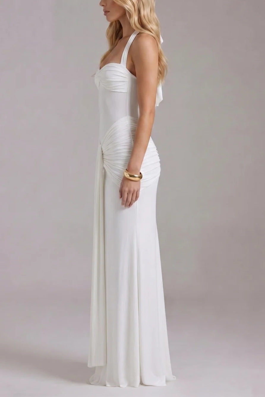 Stunning Ruched Halter Mesh Illusion Mermaid Bodycon Dress - Free Shipping