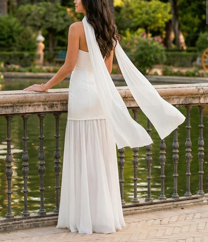 Sophisticated Strapless Slit Scarf Neck Bodycon Maxi Dress-Free Shipping