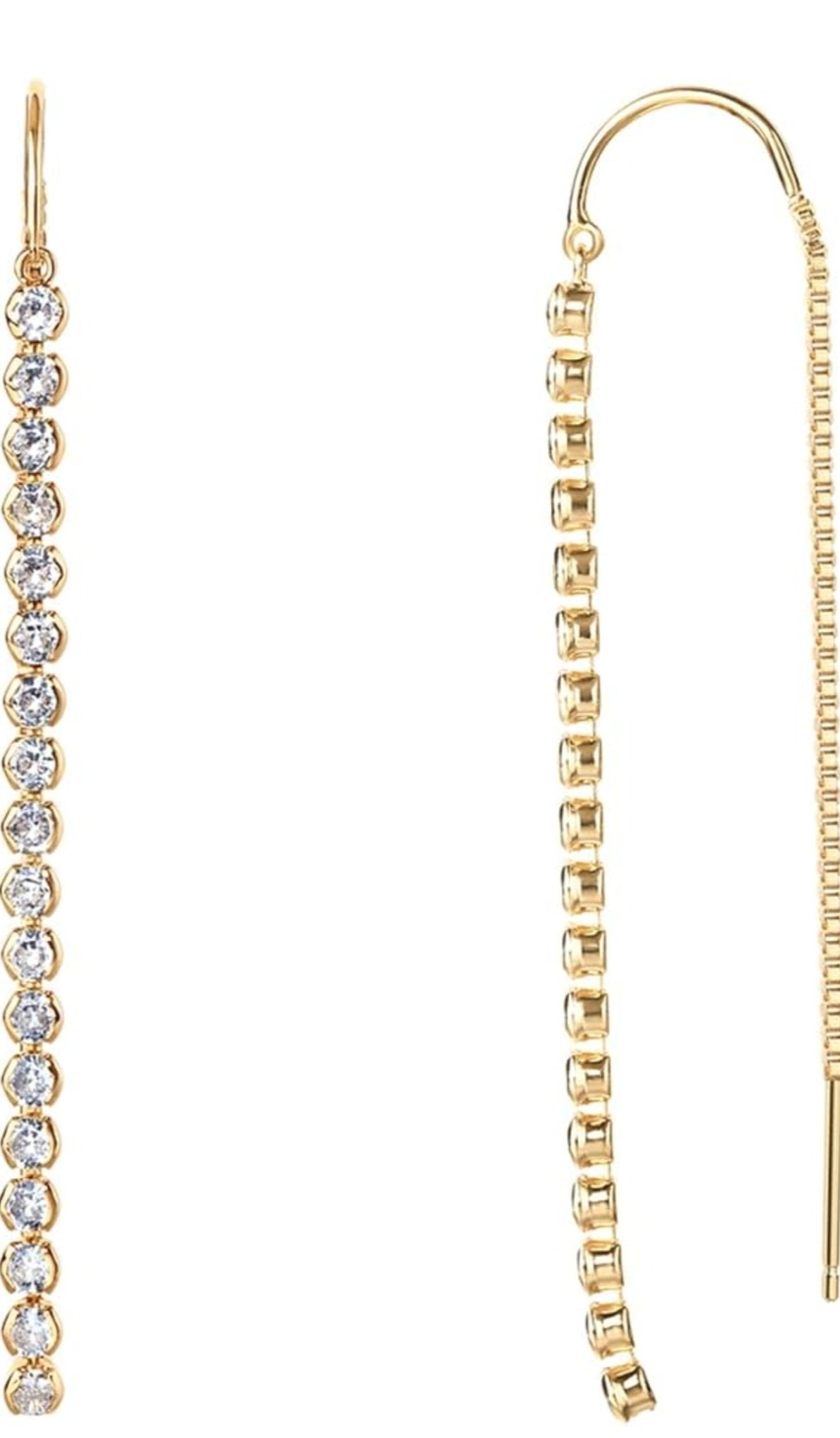 Elegant Dangle Drop Cubic Zirconia 14K GP Push Back Threader Earrings –  Free Shipping