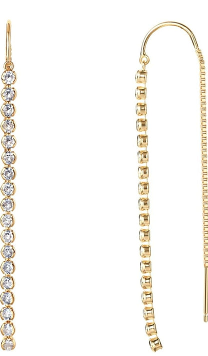 Elegant Dangle Drop Cubic Zirconia 14K GP Push Back Threader Earrings –  Free Shipping