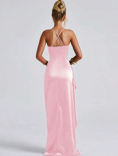 Stunning Ruched Strap High Slit Maxi Dress - Free Shipping