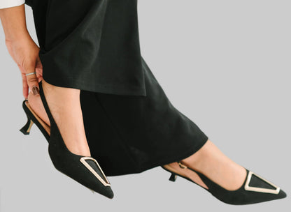 Cecilia Slingback Black Kitten Heels Extended Sizes - Free Shipping