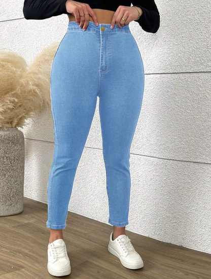 Chic and Comfortable Plus Size Blue Denim Skinny Jeans-Free Shipping