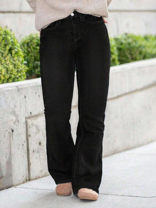 Chic Plus Size High-Waisted Zipper Pocket Bootcut Flare Jeans Pants – Free Shipping