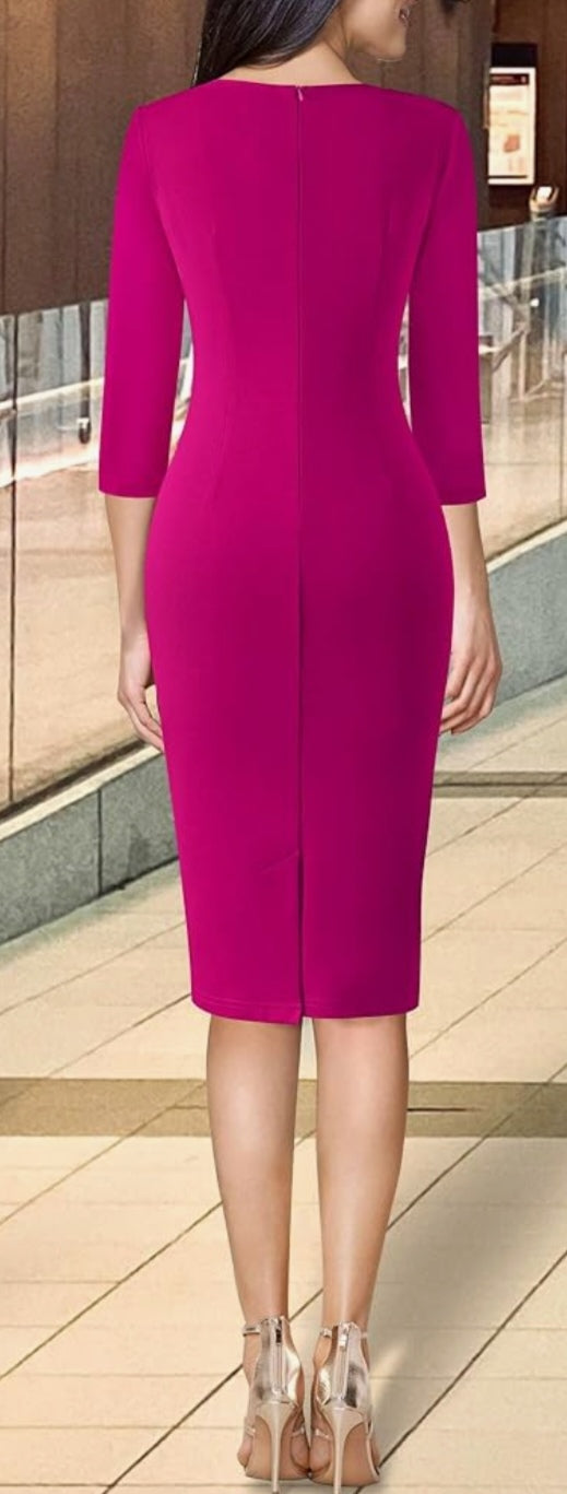 Refined Ruched Three-Quarter Sleeve Slit Bodycon Midi Dress-Free Shipping