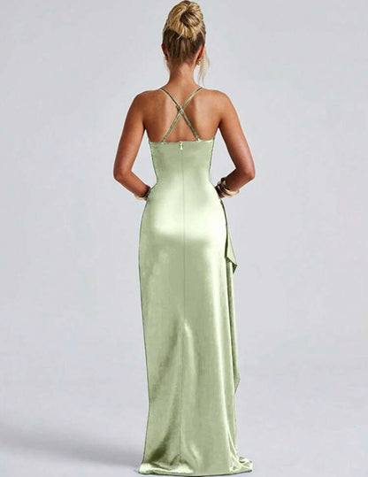 Stunning Ruched Strap High Slit Maxi Dress - Free Shipping