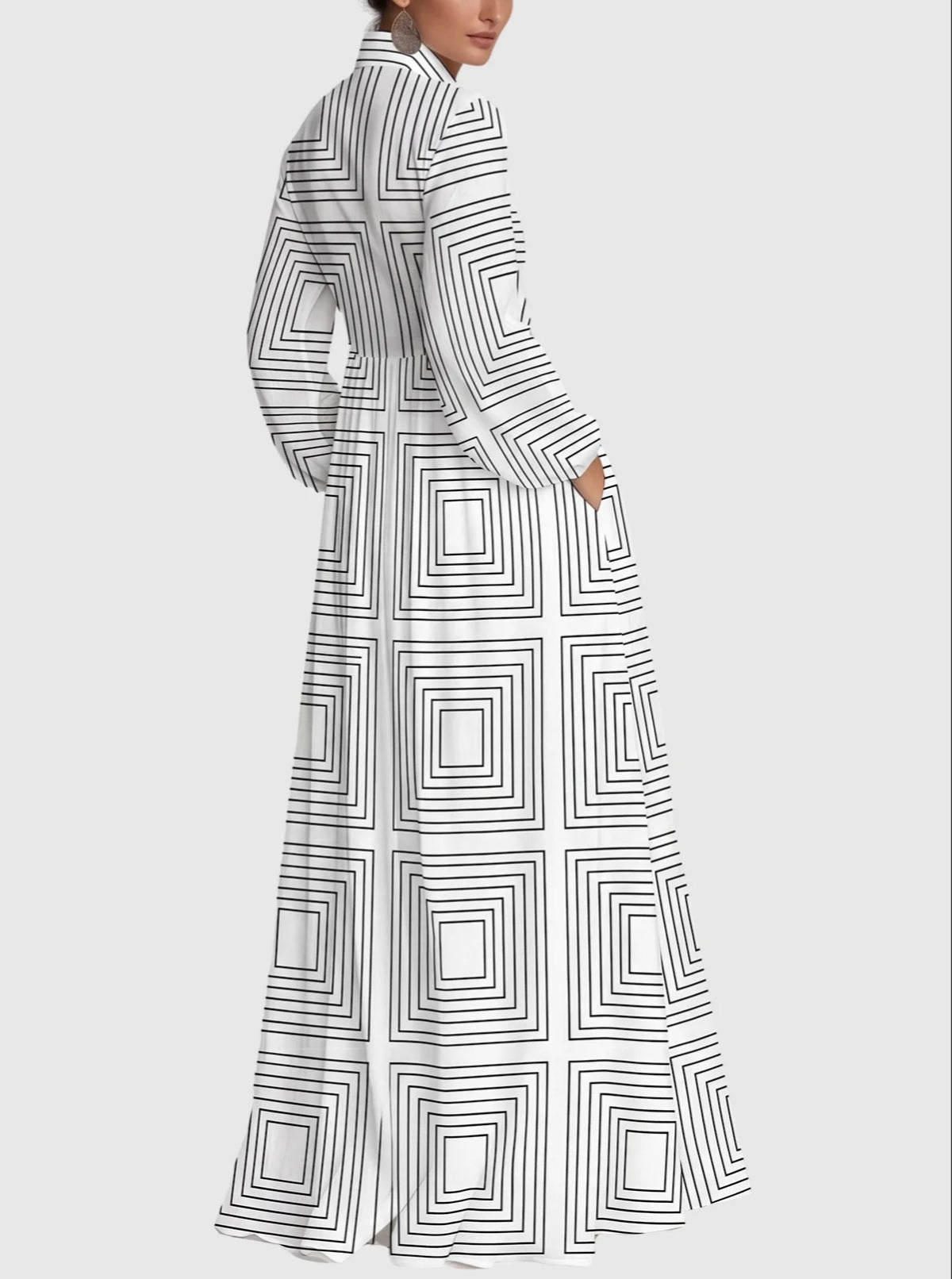Vibrant Printed Buttoned Long Sleeve Flowy Maxi Dress-Free Shipping