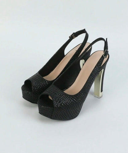 Elegant Peep Toe Slingback Bow Knot Platform Chunky Heels-Free Shipping