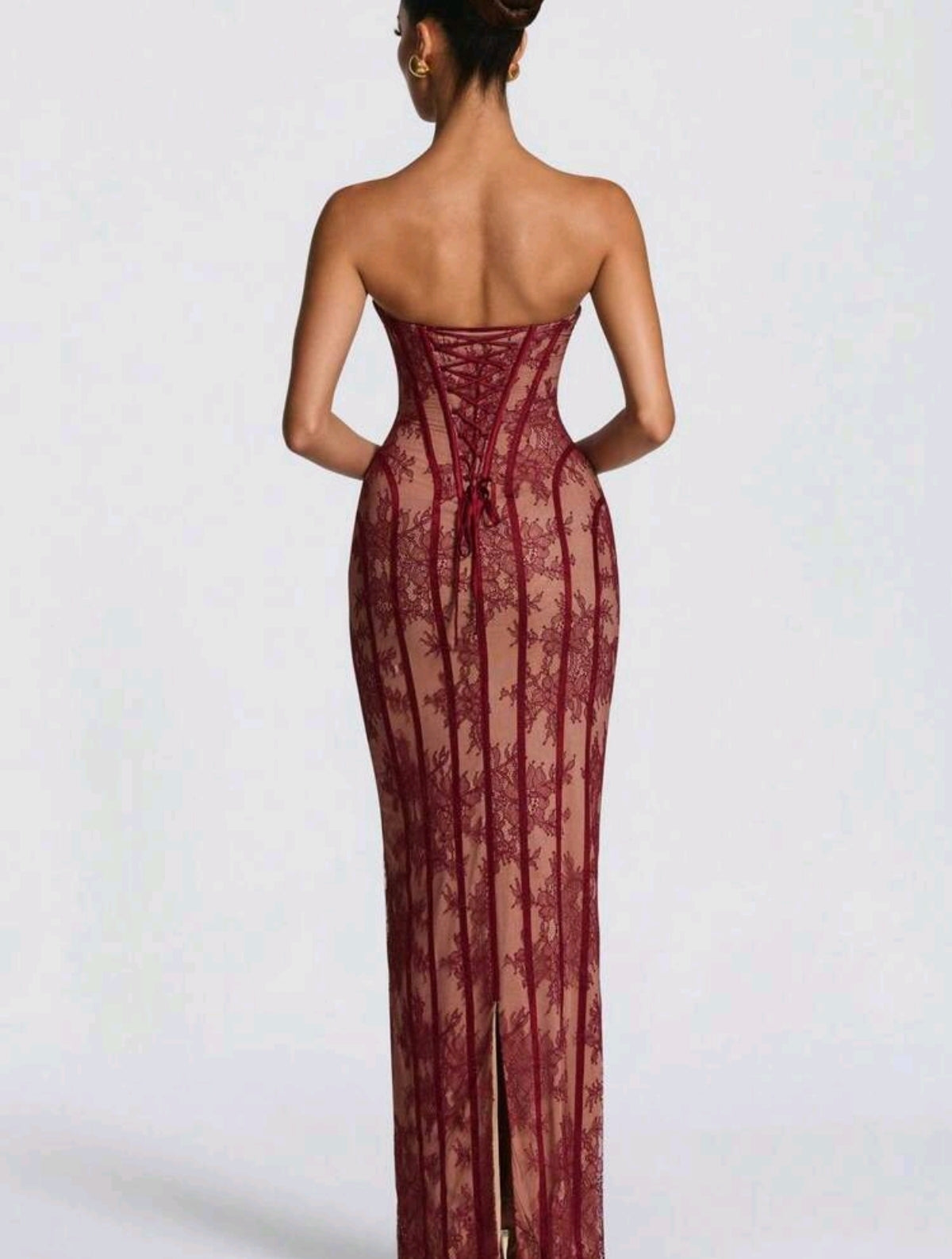 Stylish Floral Lace Corset Strapless Bodycon Maxi Dress-Free Shipping