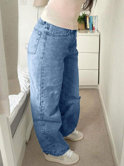 Trendy Plus Size High-Waisted Zipper Fly Straight Leg Pocket Denim Jeans Pants – Free Shipping