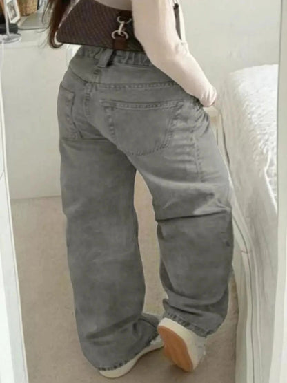 Trendy Plus Size High-Waisted Zipper Fly Straight Leg Pocket Denim Jeans Pants – Free Shipping