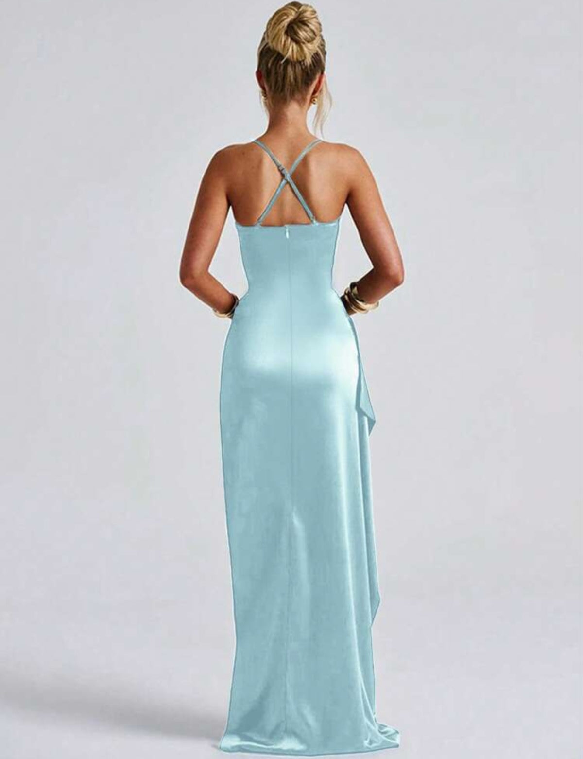 Stunning Ruched Strap High Slit Maxi Dress - Free Shipping