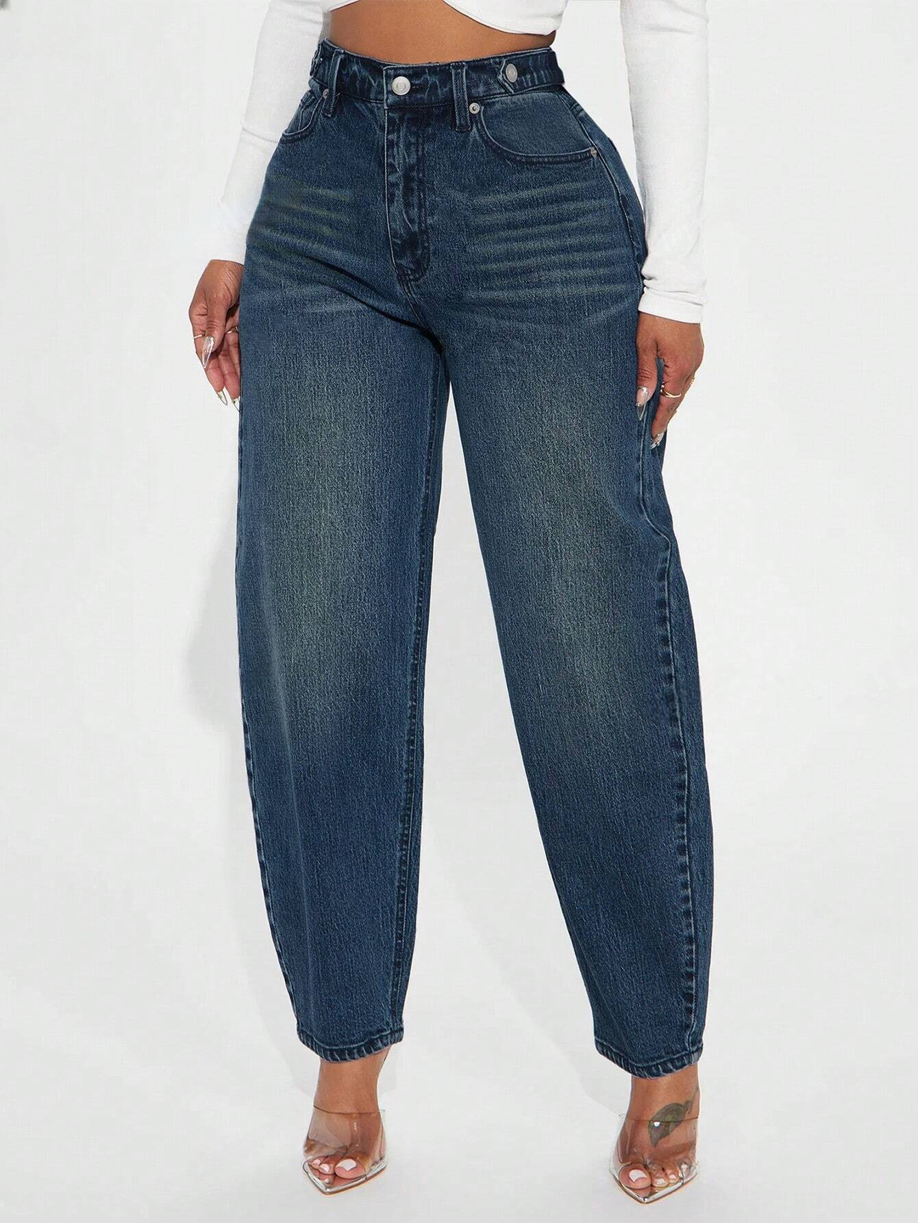 Stylish Blue Denim Baggy High Waist Loose Leg Jeans Pants-Free Shipping