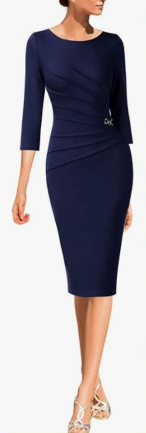 Refined Ruched Three-Quarter Sleeve Slit Bodycon Midi Dress-Free Shipping