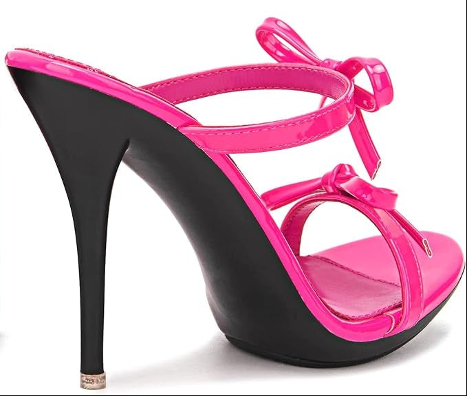 Stunning Black Patent Leather Strappy Bow-Knot Open-Toe Stiletto High Heel Sandals – Free Shipping
