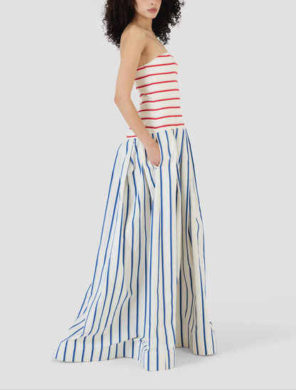 Stylish Strapless Mixed Stripe Pleated Maxi Dress – Free Shipping