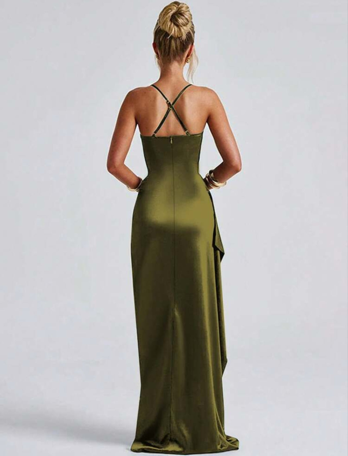 Stunning Ruched Strap High Slit Maxi Dress - Free Shipping