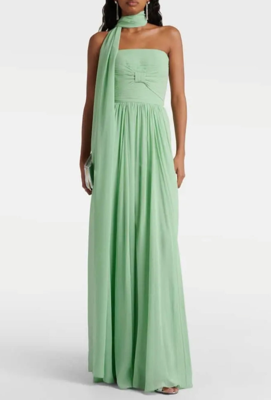 Stunning Strapless Scarf-Neck Pleated Maxi Dress-Free Shipping