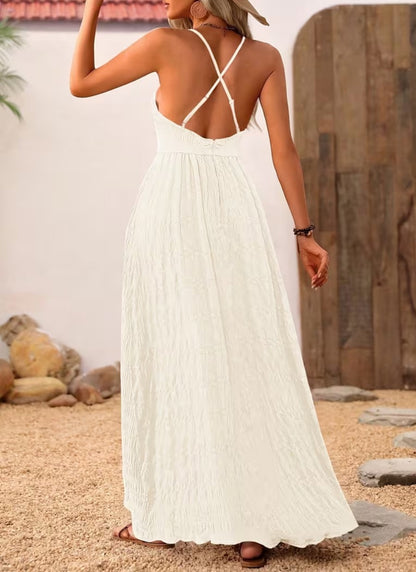Elegant Sleeveless Deep V-Neck Open Back Flowy Maxi Dress-Free Shipping