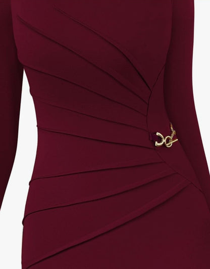 Refined Ruched Three-Quarter Sleeve Slit Bodycon Midi Dress-Free Shipping