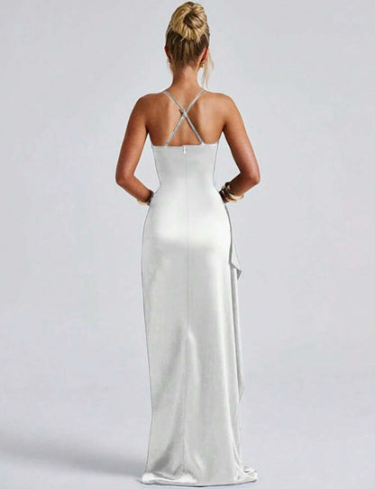 Stunning Ruched Strap High Slit Maxi Dress - Free Shipping