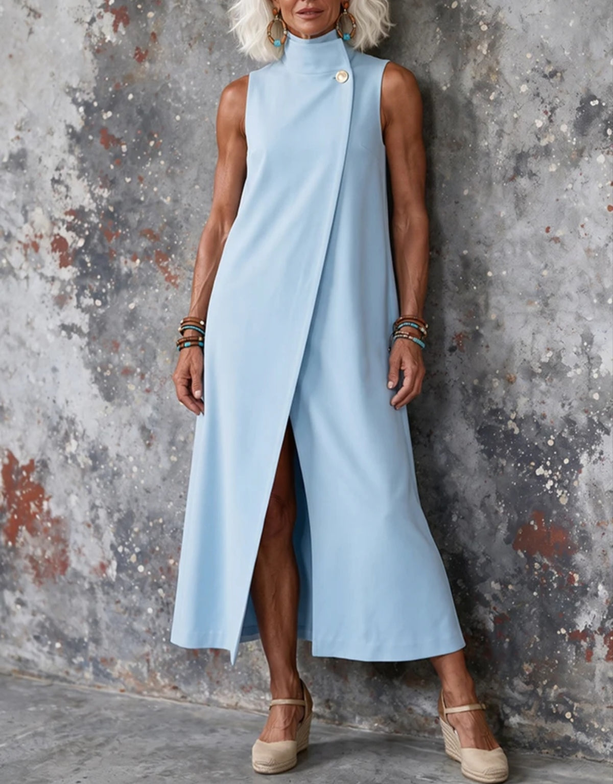 Timeless One-Button Mandarin Collar Sleeveless A-Line Dress - Free Shipping