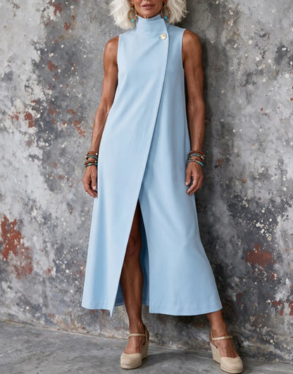 Timeless One-Button Mandarin Collar Sleeveless A-Line Dress - Free Shipping