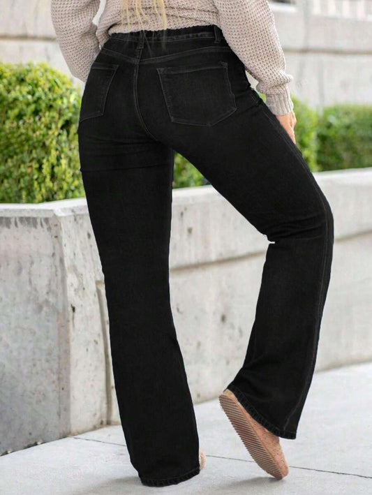 Chic Plus Size High-Waisted Zipper Pocket Bootcut Flare Jeans Pants – Free Shipping
