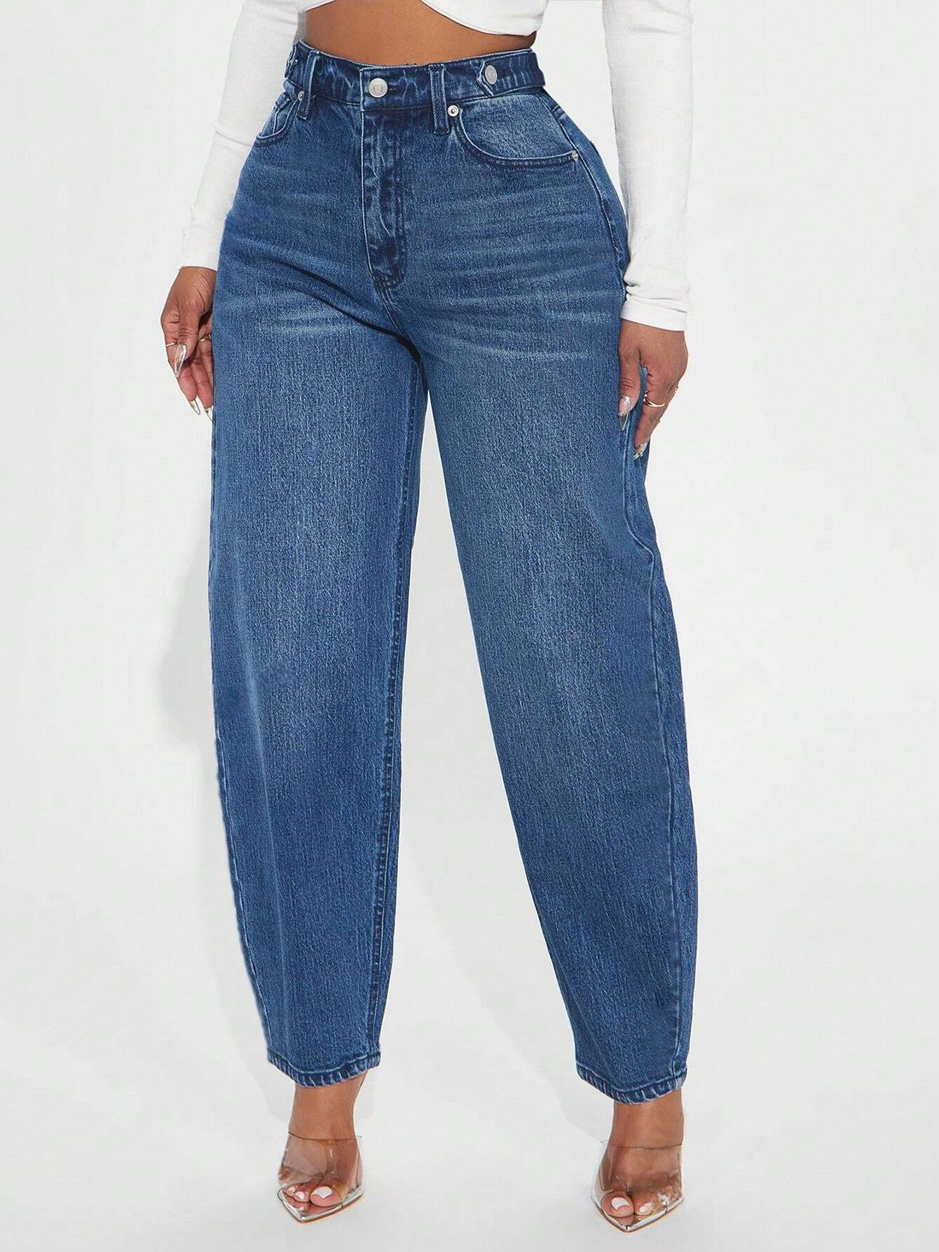 Stylish Blue Denim Baggy High Waist Loose Leg Jeans Pants-Free Shipping