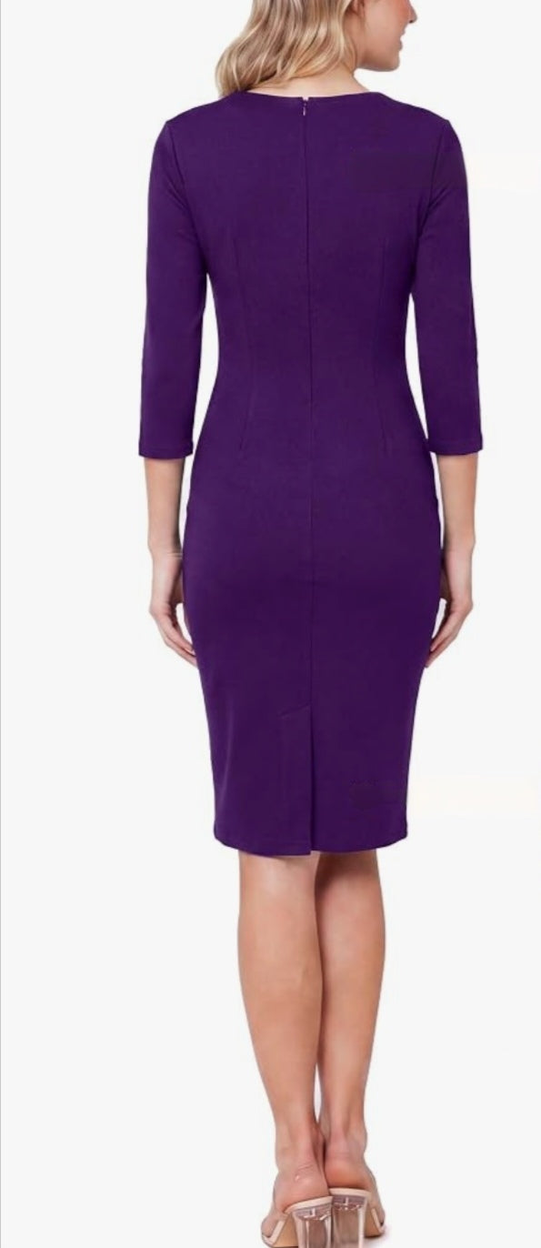 Refined Ruched Three-Quarter Sleeve Slit Bodycon Midi Dress-Free Shipping