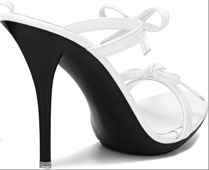 Stunning Black Patent Leather Strappy Bow-Knot Open-Toe Stiletto High Heel Sandals – Free Shipping