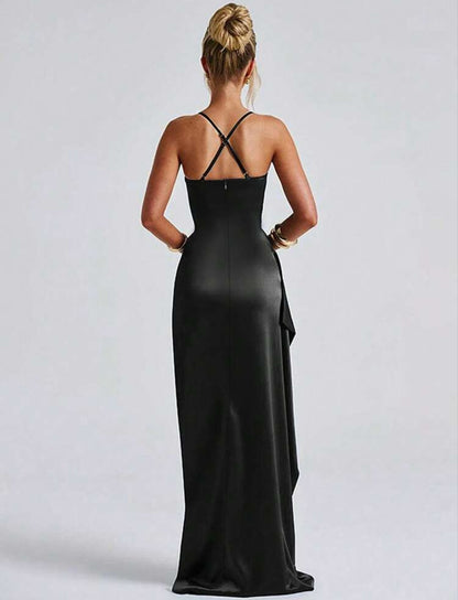 Stunning Ruched Strap High Slit Maxi Dress - Free Shipping