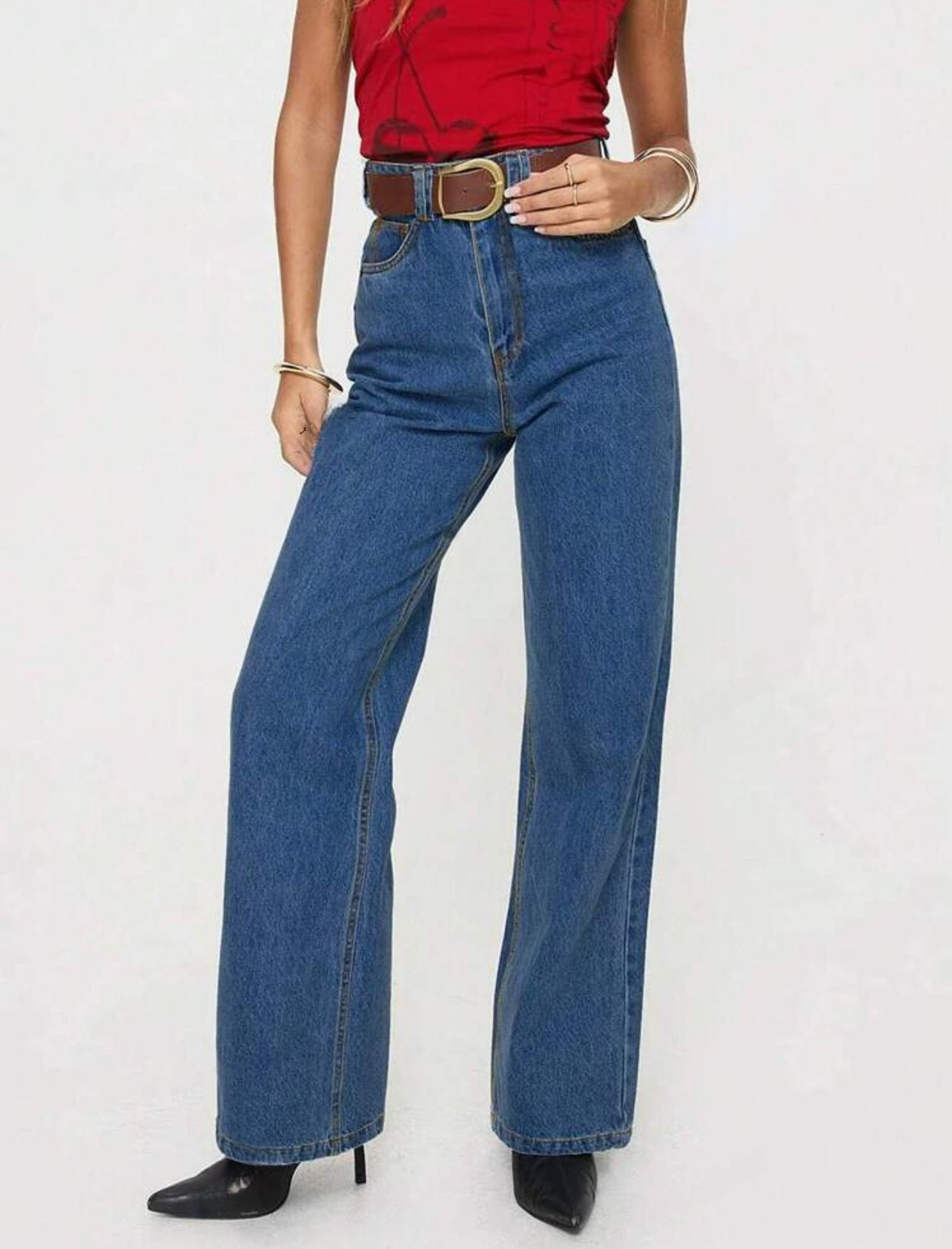 Retro-Inspired Black High-Waisted Straight Classic Jeans - Free Shipping