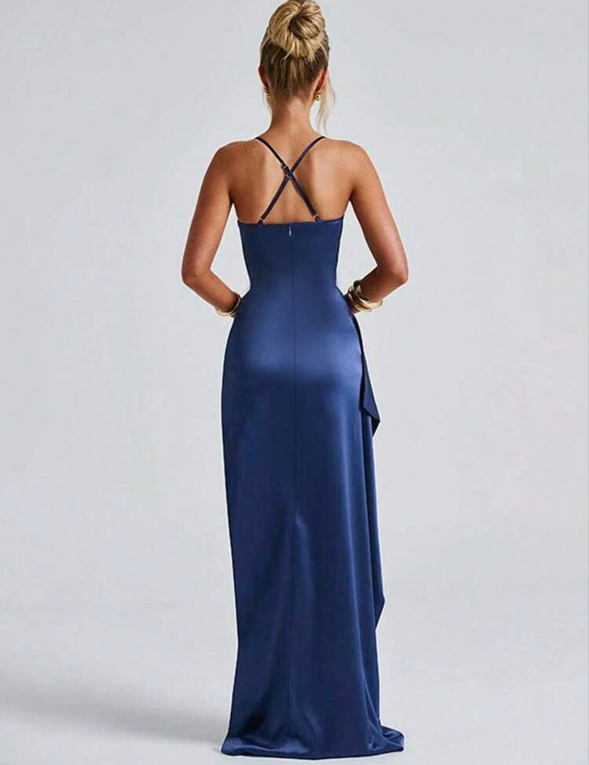 Stunning Ruched Strap High Slit Maxi Dress - Free Shipping