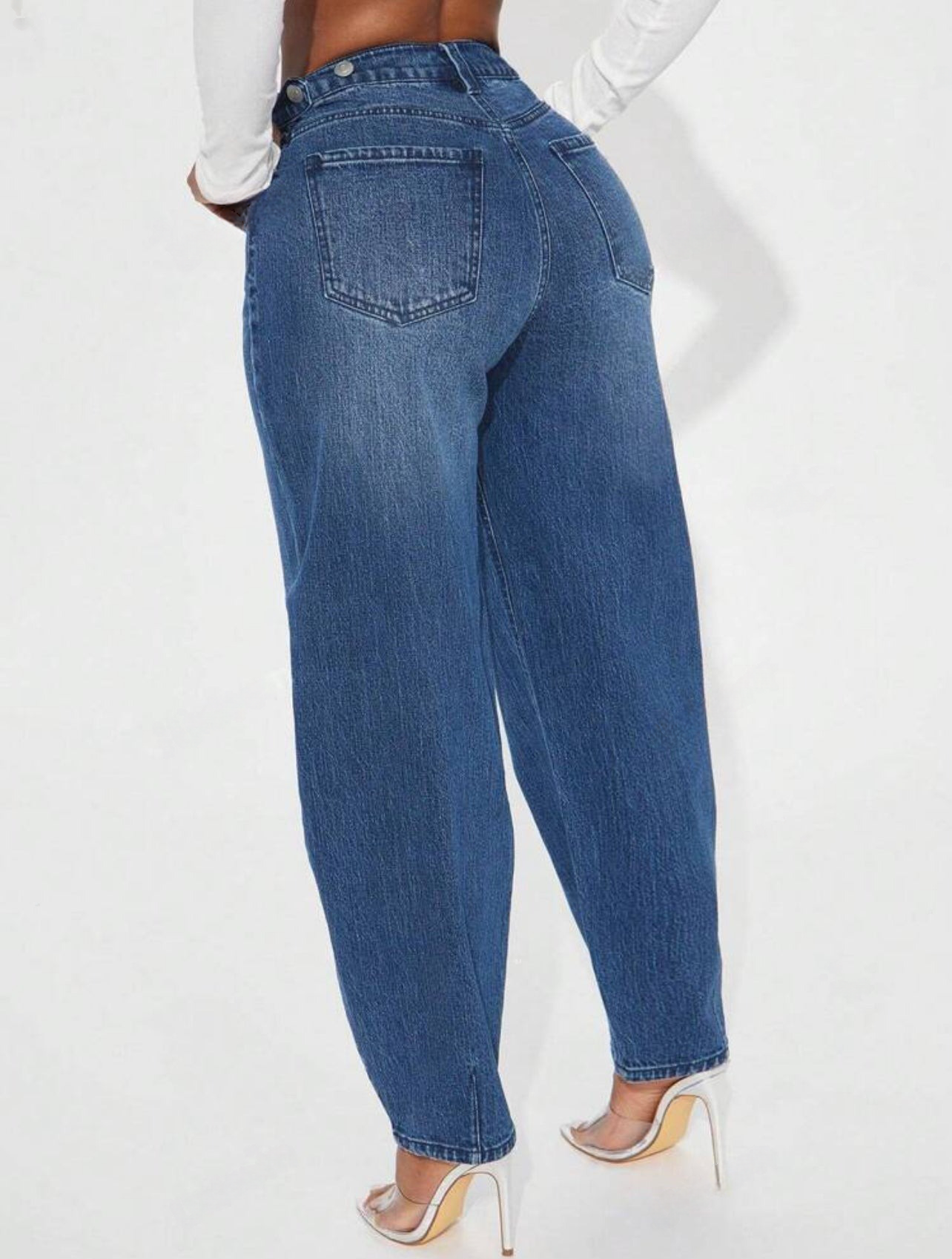 Stylish Blue Denim Baggy High Waist Loose Leg Jeans Pants-Free Shipping