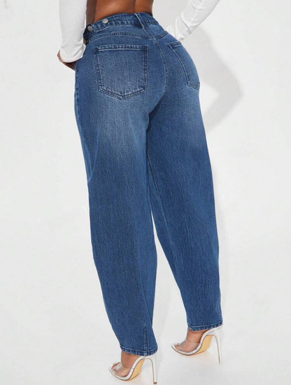 Stylish Blue Denim Baggy High Waist Loose Leg Jeans Pants-Free Shipping