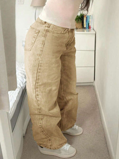Trendy Plus Size High-Waisted Zipper Fly Straight Leg Pocket Denim Jeans Pants – Free Shipping