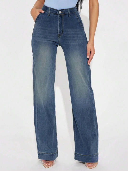 Chic Denim High-Waisted Zipper Wide Leg Jeans Pants - Free Shipping