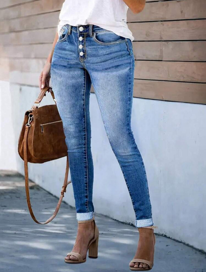 Women’s Button Fly Classic Slim Skinny Jeans Pockets Pants - Free Shipping